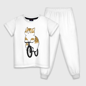 Детская пижама хлопок с принтом Котик на велосипеде в Тюмени, 100% хлопок |  брюки и футболка прямого кроя, без карманов, на брюках мягкая резинка на поясе и по низу штанин
 | арт | велосипед | ветер | кот | котёнок | кошка | милая кошка | милый кот | милый котёнок | отдых | отдыхает | пончик | рисунок