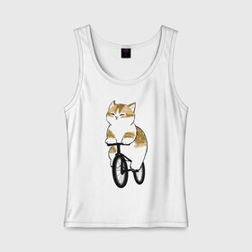 Женская майка хлопок с принтом Котик на велосипеде в Тюмени, 95% хлопок, 5% эластан |  | арт | велосипед | ветер | кот | котёнок | кошка | милая кошка | милый кот | милый котёнок | отдых | отдыхает | пончик | рисунок