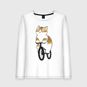 Женский лонгслив хлопок с принтом Котик на велосипеде в Тюмени, 100% хлопок |  | арт | велосипед | ветер | кот | котёнок | кошка | милая кошка | милый кот | милый котёнок | отдых | отдыхает | пончик | рисунок