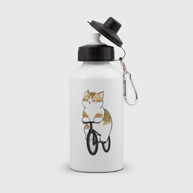 Бутылка спортивная с принтом Котик на велосипеде в Тюмени, металл | емкость — 500 мл, в комплекте две пластиковые крышки и карабин для крепления | Тематика изображения на принте: арт | велосипед | ветер | кот | котёнок | кошка | милая кошка | милый кот | милый котёнок | отдых | отдыхает | пончик | рисунок