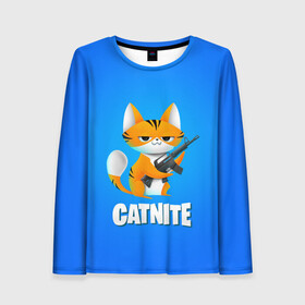 Женский лонгслив 3D с принтом Catnite в Тюмени, 100% полиэстер | длинные рукава, круглый вырез горловины, полуприлегающий силуэт | cs go | fortnite | кот | котик | смешной кот | смешной фортнайт | фортнайт | шутер