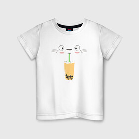 Детская футболка хлопок с принтом Totoro Drink в Тюмени, 100% хлопок | круглый вырез горловины, полуприлегающий силуэт, длина до линии бедер | ghibli | japan | nature | neigbor | neighbour | totoro | анимация | аниме | гибли | друг | животные | лес | милый | мир | миядзаки | мой сосед тоторо | мульт | мультфильм | природа | сок | сосед | сусуватари | тоторо | хаяо