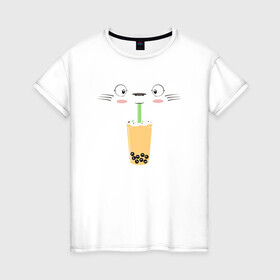 Женская футболка хлопок с принтом Totoro Drink в Тюмени, 100% хлопок | прямой крой, круглый вырез горловины, длина до линии бедер, слегка спущенное плечо | ghibli | japan | nature | neigbor | neighbour | totoro | анимация | аниме | гибли | друг | животные | лес | милый | мир | миядзаки | мой сосед тоторо | мульт | мультфильм | природа | сок | сосед | сусуватари | тоторо | хаяо