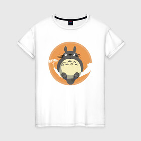 Женская футболка хлопок с принтом Spirit Totoro в Тюмени, 100% хлопок | прямой крой, круглый вырез горловины, длина до линии бедер, слегка спущенное плечо | ghibli | japan | nature | neigbor | neighbour | totoro | анимация | аниме | гибли | друг | животные | лес | милый | мир | миядзаки | мой сосед тоторо | мульт | мультфильм | природа | сосед | тоторо | хаяо | хранитель | япония