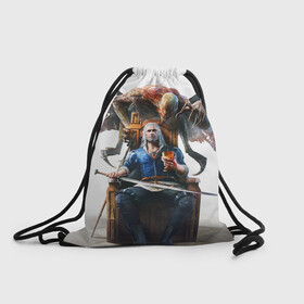Рюкзак-мешок 3D с принтом Geralt в Тюмени, 100% полиэстер | плотность ткани — 200 г/м2, размер — 35 х 45 см; лямки — толстые шнурки, застежка на шнуровке, без карманов и подкладки | geralt | the witcher | wild hunt | witcher 3 | ведьмак | ведьмак 3 | геральт | дикая охота