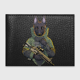 Обложка для студенческого билета с принтом Овчарка-военный в Тюмени, натуральная кожа | Размер: 11*8 см; Печать на всей внешней стороне | Тематика изображения на принте: автомат | арт | винтовка | военный | животное | зверь | оружие | пёс | рисунок | снайпер | снайперская винтовка | собака | человекоподобный