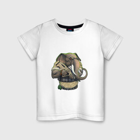 Детская футболка хлопок с принтом Слон-военный в Тюмени, 100% хлопок | круглый вырез горловины, полуприлегающий силуэт, длина до линии бедер | автомат | арт | животное | зверь | оружие | рисунок | слон | человекоподобный