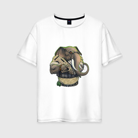 Женская футболка хлопок Oversize с принтом Слон-военный в Тюмени, 100% хлопок | свободный крой, круглый ворот, спущенный рукав, длина до линии бедер
 | автомат | арт | животное | зверь | оружие | рисунок | слон | человекоподобный