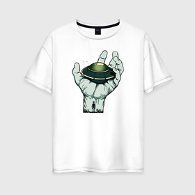 Женская футболка хлопок Oversize с принтом НЛО в Тюмени, 100% хлопок | свободный крой, круглый ворот, спущенный рукав, длина до линии бедер
 | инопланетяне | летающая тарелка | неопознанное | нло | пришельцы