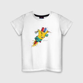 Детская футболка хлопок с принтом Летающая рука в Тюмени, 100% хлопок | круглый вырез горловины, полуприлегающий силуэт, длина до линии бедер | детские картинки | детский рисунок | игрушка | пальцы | полет | ракета | рука
