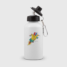 Бутылка спортивная с принтом Летающая рука в Тюмени, металл | емкость — 500 мл, в комплекте две пластиковые крышки и карабин для крепления | детские картинки | детский рисунок | игрушка | пальцы | полет | ракета | рука