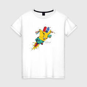 Женская футболка хлопок с принтом Летающая рука в Тюмени, 100% хлопок | прямой крой, круглый вырез горловины, длина до линии бедер, слегка спущенное плечо | детские картинки | детский рисунок | игрушка | пальцы | полет | ракета | рука