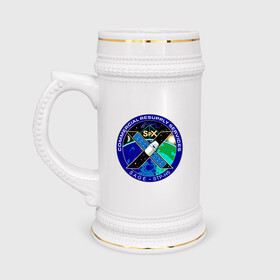 Кружка пивная с принтом SPACEX Илон Маск Лого в Тюмени,  керамика (Материал выдерживает высокую температуру, стоит избегать резкого перепада температур) |  объем 630 мл | Тематика изображения на принте: земля | компания. | космос | логотип | орбита