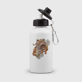 Бутылка спортивная с принтом Год тигра в Тюмени, металл | емкость — 500 мл, в комплекте две пластиковые крышки и карабин для крепления | tiger | год тигра | зверь | облака | тигр | хищная кошка | хищник