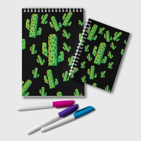 Блокнот с принтом Cactus Time - Веселые кактусы в Тюмени, 100% бумага | 48 листов, плотность листов — 60 г/м2, плотность картонной обложки — 250 г/м2. Листы скреплены удобной пружинной спиралью. Цвет линий — светло-серый
 | Тематика изображения на принте: cactus time | веселый | зеленый | кактусы | милый