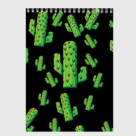 Скетчбук с принтом Cactus Time - Веселые кактусы в Тюмени, 100% бумага
 | 48 листов, плотность листов — 100 г/м2, плотность картонной обложки — 250 г/м2. Листы скреплены сверху удобной пружинной спиралью | cactus time | веселый | зеленый | кактусы | милый