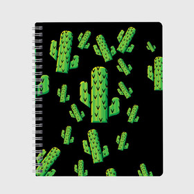 Тетрадь с принтом Cactus Time - Веселые кактусы в Тюмени, 100% бумага | 48 листов, плотность листов — 60 г/м2, плотность картонной обложки — 250 г/м2. Листы скреплены сбоку удобной пружинной спиралью. Уголки страниц и обложки скругленные. Цвет линий — светло-серый
 | Тематика изображения на принте: cactus time | веселый | зеленый | кактусы | милый