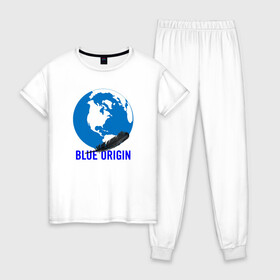 Женская пижама хлопок с принтом Blue Origin в Тюмени, 100% хлопок | брюки и футболка прямого кроя, без карманов, на брюках мягкая резинка на поясе и по низу штанин | astronautics | blue origin | space | usa | америка | блу оригин | блу ориджин | космическая компания | космические полеты | космонавтика | космос | полеты | про космос | сша