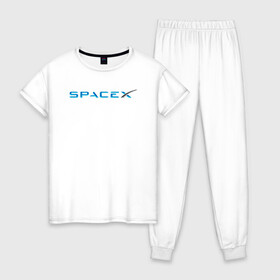 Женская пижама хлопок с принтом Space X, Спейс Икс лого в Тюмени, 100% хлопок | брюки и футболка прямого кроя, без карманов, на брюках мягкая резинка на поясе и по низу штанин | astronautics | space | space x | spacex | usa | америка | космическая компания | космические полеты | космонавтика | космос | полеты | про космос | спейс x | спейс икс 