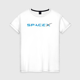 Женская футболка хлопок с принтом Space X, Спейс Икс лого в Тюмени, 100% хлопок | прямой крой, круглый вырез горловины, длина до линии бедер, слегка спущенное плечо | astronautics | space | space x | spacex | usa | америка | космическая компания | космические полеты | космонавтика | космос | полеты | про космос | спейс x | спейс икс 