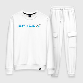 Женский костюм хлопок с принтом Space X, Спейс Икс лого в Тюмени, 100% хлопок | на свитшоте круглая горловина, мягкая резинка по низу. Брюки заужены к низу, на них два вида карманов: два 