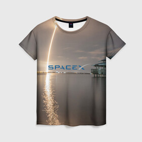 Женская футболка 3D с принтом SpaceX Dragon 2 в Тюмени, 100% полиэфир ( синтетическое хлопкоподобное полотно) | прямой крой, круглый вырез горловины, длина до линии бедер | crew | dragon | falcon 9 | rocket | ship | space | spaceship | spacex | икс | корабль | космический | космос | ракета | спейс