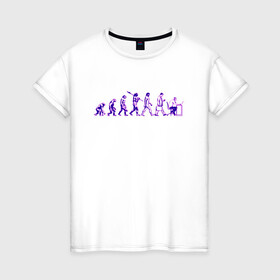 Женская футболка хлопок с принтом Эволюция Програмиста  в Тюмени, 100% хлопок | прямой крой, круглый вырез горловины, длина до линии бедер, слегка спущенное плечо | настроение | неон. | обезьяна | подарок програмисту | позитив | смешно