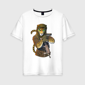Женская футболка хлопок Oversize с принтом Песчаный отряд в Тюмени, 100% хлопок | свободный крой, круглый ворот, спущенный рукав, длина до линии бедер
 | арт | африка | гепард | жара | животное | зверь | леопард | оружие | рисунок | человекоподобный