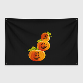 Флаг-баннер с принтом Хэллоуин смешные тыквы в Тюмени, 100% полиэстер | размер 67 х 109 см, плотность ткани — 95 г/м2; по краям флага есть четыре люверса для крепления | день всех святых | забавные рожицы | карнавал | праздник | смешные | тыквы | хэллоуин
