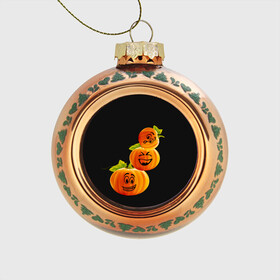 Стеклянный ёлочный шар с принтом Хэллоуин смешные тыквы в Тюмени, Стекло | Диаметр: 80 мм | день всех святых | забавные рожицы | карнавал | праздник | смешные | тыквы | хэллоуин