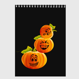 Скетчбук с принтом Хэллоуин смешные тыквы в Тюмени, 100% бумага
 | 48 листов, плотность листов — 100 г/м2, плотность картонной обложки — 250 г/м2. Листы скреплены сверху удобной пружинной спиралью | день всех святых | забавные рожицы | карнавал | праздник | смешные | тыквы | хэллоуин