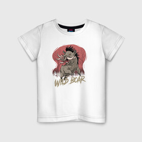 Детская футболка хлопок с принтом Wild Boar в Тюмени, 100% хлопок | круглый вырез горловины, полуприлегающий силуэт, длина до линии бедер | Тематика изображения на принте: wild | дикий зверь | иллюстрация | кабан | кабанчик