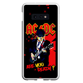 Чехол для Samsung S10E с принтом ARE YOU REDY? AC/DC в Тюмени, Силикон | Область печати: задняя сторона чехла, без боковых панелей | ac dc | acdc | acdc ас дс | angus | back in black | highway to hell | mckinnon | you | австралийская | ангус янг | ас дс | асдс | блюз | в форме | гитара | группа | крис слэйд | метал | молния | музыка | певец | рок | рок н ролл | стиви янг