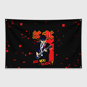 Флаг-баннер с принтом ARE YOU REDY? AC/DC в Тюмени, 100% полиэстер | размер 67 х 109 см, плотность ткани — 95 г/м2; по краям флага есть четыре люверса для крепления | ac dc | acdc | acdc ас дс | angus | back in black | highway to hell | mckinnon | you | австралийская | ангус янг | ас дс | асдс | блюз | в форме | гитара | группа | крис слэйд | метал | молния | музыка | певец | рок | рок н ролл | стиви янг