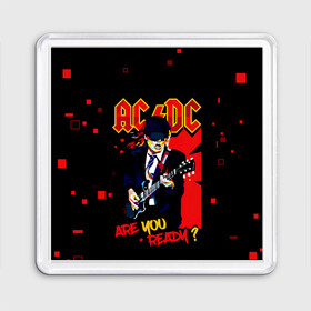 Магнит 55*55 с принтом ARE YOU REDY? AC/DC в Тюмени, Пластик | Размер: 65*65 мм; Размер печати: 55*55 мм | ac dc | acdc | acdc ас дс | angus | back in black | highway to hell | mckinnon | you | австралийская | ангус янг | ас дс | асдс | блюз | в форме | гитара | группа | крис слэйд | метал | молния | музыка | певец | рок | рок н ролл | стиви янг