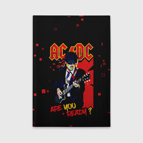 Обложка для автодокументов с принтом ARE YOU REDY? AC/DC в Тюмени, натуральная кожа |  размер 19,9*13 см; внутри 4 больших “конверта” для документов и один маленький отдел — туда идеально встанут права | Тематика изображения на принте: ac dc | acdc | acdc ас дс | angus | back in black | highway to hell | mckinnon | you | австралийская | ангус янг | ас дс | асдс | блюз | в форме | гитара | группа | крис слэйд | метал | молния | музыка | певец | рок | рок н ролл | стиви янг