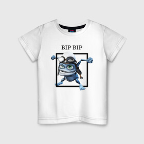 Детская футболка хлопок с принтом Crazy frog в Тюмени, 100% хлопок | круглый вырез горловины, полуприлегающий силуэт, длина до линии бедер | bip | crazy | crazy frog | frog | бип | крэйзи | крэйзи фрог | лягушка | сумасшедшая лягушка