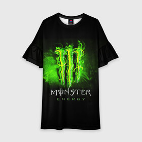 Детское платье 3D с принтом MONSTER ENERGY NEON | НЕОН в Тюмени, 100% полиэстер | прямой силуэт, чуть расширенный к низу. Круглая горловина, на рукавах — воланы | monster | monster energy | монстер | монстер енерджи | монстер енэрджи | монстер энерджи | неон | энергетик | энергетический напиток