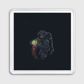 Магнит 55*55 с принтом Космическая медуза в Тюмени, Пластик | Размер: 65*65 мм; Размер печати: 55*55 мм | space | галактика | иллюстрация | космонавт | медуза