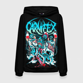 Женская толстовка 3D с принтом Carnifex в Тюмени, 100% полиэстер  | двухслойный капюшон со шнурком для регулировки, мягкие манжеты на рукавах и по низу толстовки, спереди карман-кенгуру с мягким внутренним слоем. | carnifex | die without hope | graveside confessions | world war x | группы | дэткор | карнифекс | музыка | рок