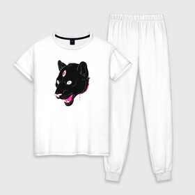 Женская пижама хлопок с принтом Магическая Пантера в Тюмени, 100% хлопок | брюки и футболка прямого кроя, без карманов, на брюках мягкая резинка на поясе и по низу штанин | Тематика изображения на принте: большая кошка | пантера | пантера арт | черная пантера