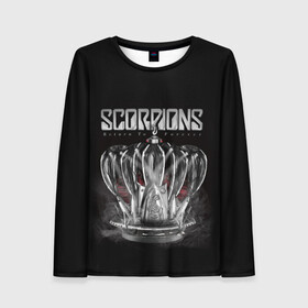 Женский лонгслив 3D с принтом SCORPIONS в Тюмени, 100% полиэстер | длинные рукава, круглый вырез горловины, полуприлегающий силуэт | chainge | forever | germany | grunge | king | metal | music | punk | return | rock | scorpions | wind | ветер | германия | гранж | корона | метал | панк | перемен | рок | скорпионс | хард рок