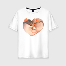 Женская футболка хлопок Oversize с принтом Мышиное сердце в Тюмени, 100% хлопок | свободный крой, круглый ворот, спущенный рукав, длина до линии бедер
 | heart | love | mouse | mouse heart | mouse love | любовь | мыши | мышиная любовь | мышиное сердце | мышь | сердце | сердце мыши
