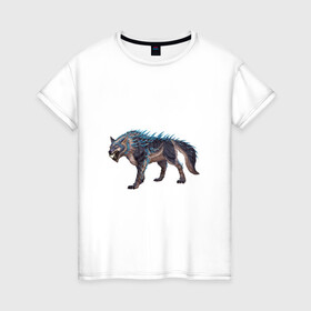 Женская футболка хлопок с принтом Северный волк в Тюмени, 100% хлопок | прямой крой, круглый вырез горловины, длина до линии бедер, слегка спущенное плечо | арт | божество | животное божество | лёд | рисунок | север | фантастический зверь | фантастическое животное | холод