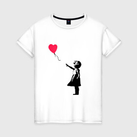 Женская футболка хлопок с принтом Balloon Girl в Тюмени, 100% хлопок | прямой крой, круглый вырез горловины, длина до линии бедер, слегка спущенное плечо | balloon girl | banksy | бэнкси | граффити | девочка с шариком | сердце