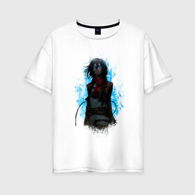 Женская футболка хлопок Oversize с принтом Mikasa в Тюмени, 100% хлопок | свободный крой, круглый ворот, спущенный рукав, длина до линии бедер
 | akermann | attack on titan | levi | mikasa | ерен | леви | леви акерман | микаса | титаны