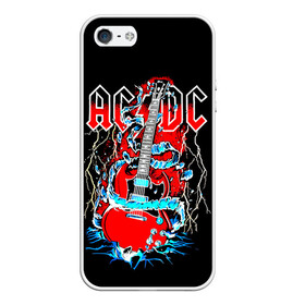 Чехол для iPhone 5/5S матовый с принтом AC/DC гитара  в Тюмени, Силикон | Область печати: задняя сторона чехла, без боковых панелей | ac dc | acdc | acdc ас дс | angus | back in black | highway to hell | mckinnon | you | австралийская | ангус янг | ас дс | асдс | блюз | в форме | гитара | группа | крис слэйд | метал | молния | музыка | певец | рок | рок н ролл | стиви янг