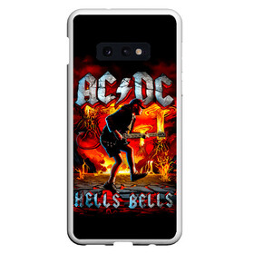 Чехол для Samsung S10E с принтом AC/DC HELLS BELLS в Тюмени, Силикон | Область печати: задняя сторона чехла, без боковых панелей | ac dc | acdc | acdc ас дс | angus | back in black | highway to hell | mckinnon | you | австралийская | ангус янг | ас дс | асдс | блюз | в форме | гитара | группа | крис слэйд | метал | молния | музыка | певец | рок | рок н ролл | стиви янг