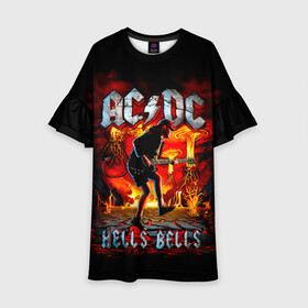 Детское платье 3D с принтом AC/DC HELLS BELLS в Тюмени, 100% полиэстер | прямой силуэт, чуть расширенный к низу. Круглая горловина, на рукавах — воланы | ac dc | acdc | acdc ас дс | angus | back in black | highway to hell | mckinnon | you | австралийская | ангус янг | ас дс | асдс | блюз | в форме | гитара | группа | крис слэйд | метал | молния | музыка | певец | рок | рок н ролл | стиви янг