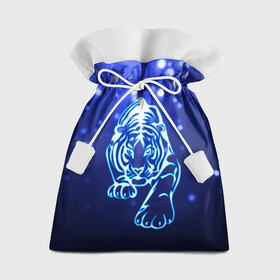 Подарочный 3D мешок с принтом Неоновый тигр в Тюмени, 100% полиэстер | Размер: 29*39 см | cat | neon | new year | tiger | блеск | восточный гороскоп | год тигра | гороскоп | день рождения | дикие животные | дикий тигр | зверь | злой кот | кот | кошак | кошка | неоновый | новый год | подарок | сила